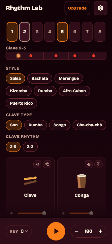 SienteRitmo Rhythm Lab mixing clave, conga, bongó, piano and bass