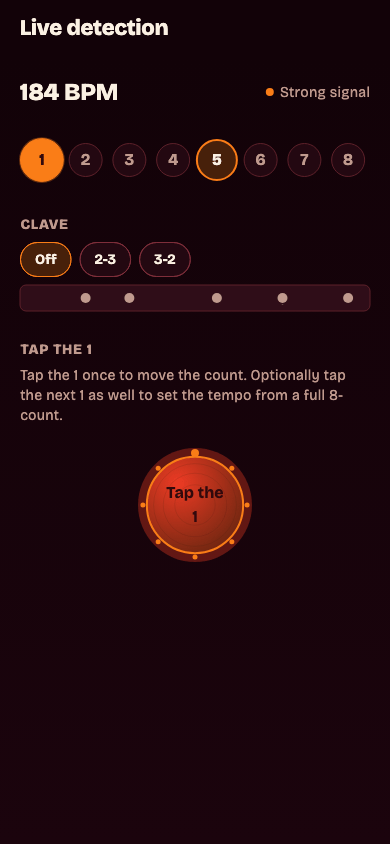 SienteRitmo listening to a real song to identify its tempo and first beat