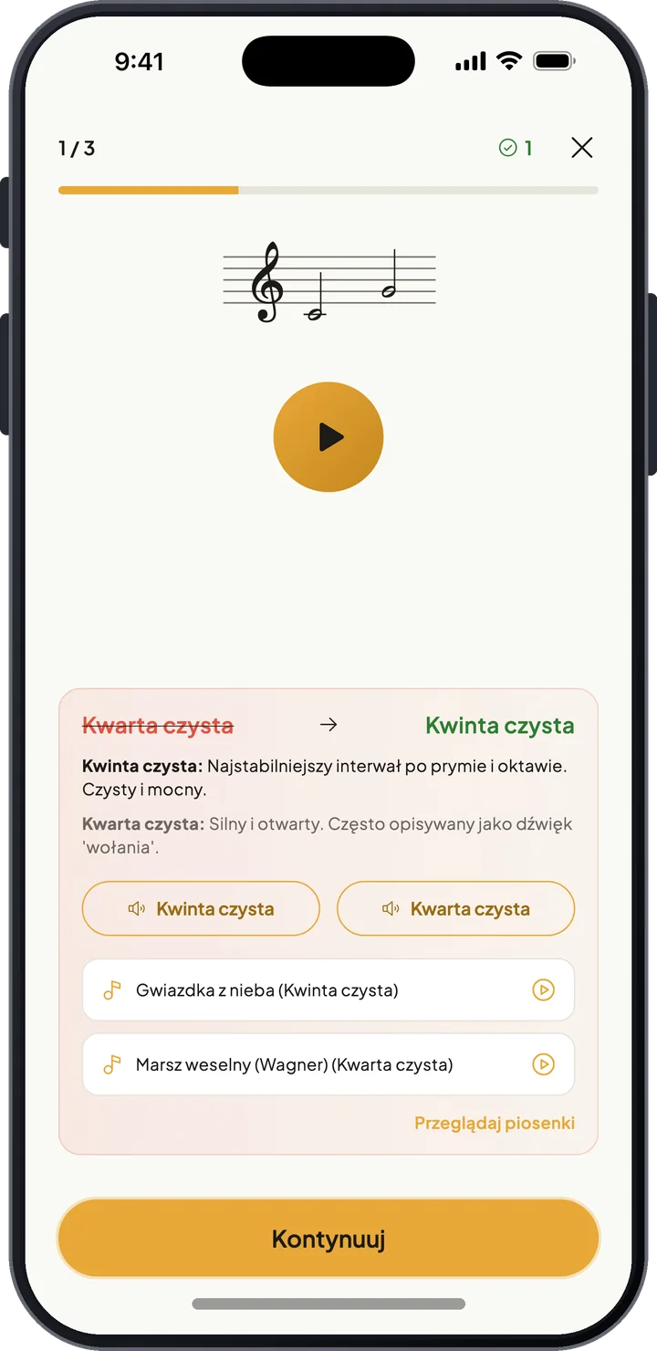 Informacja zwrotna w rozpoznawaniu interwałów: porównanie kwinty czystej z kwartą czystą i piosenki referencyjne